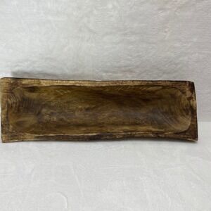 VTG Rustic Antique Hand Carved Wooden Dough Bowl Metal Feet Farmhouse Decor *See